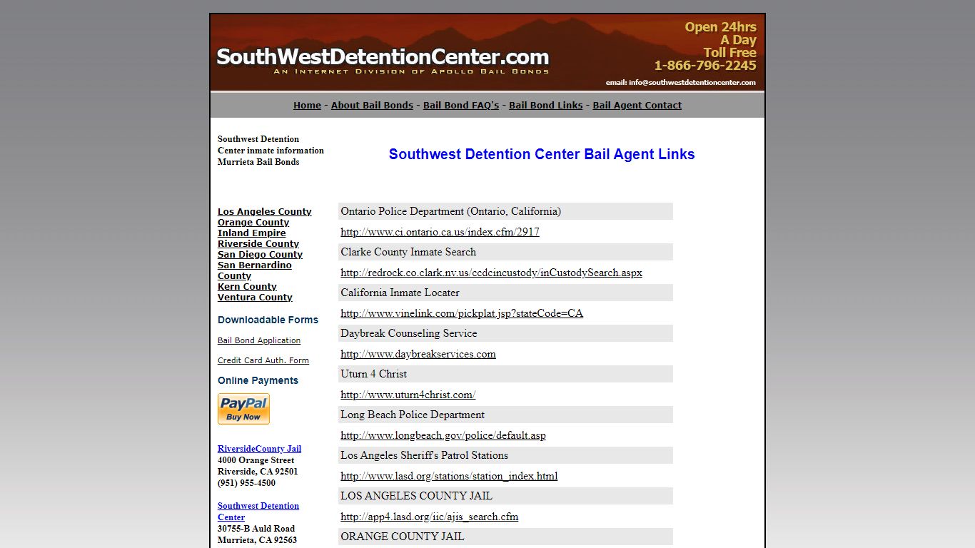 Southwestdetentioncenter.com Bail Agent Links